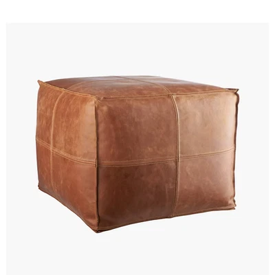 Pouf marocain en cuir de chèvre véritable 20" fait main vintage marron ottoman - Photo 1/4