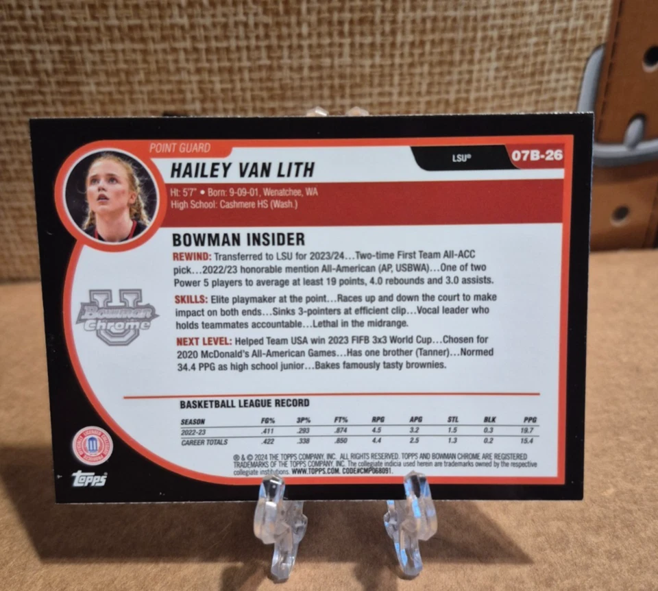 2024 BOWMAN CHROME U HAILEY VAN LITH ROOKIE-SKY/LOUISVILLE/LSU/TCU-#07B-26 - Image 2 of 2