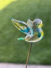 Vintage Handblown Glass Miniature Bird in Flight Murano? Plant Stake Decor