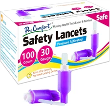 Safety Lancets for Diabetes Testing [100 Count] 30 Gauge 1.8 Mm All-In-One Press