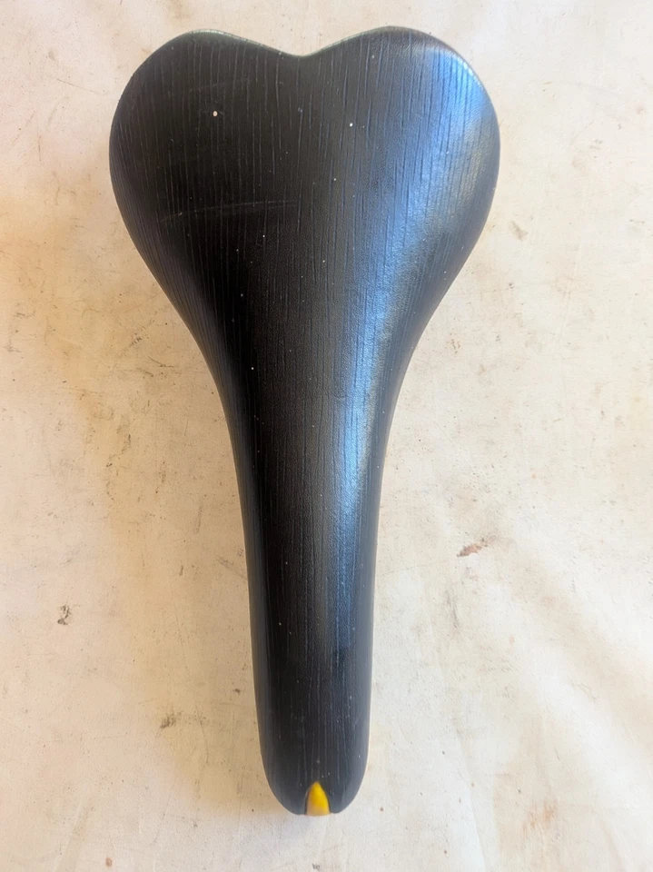 Selle Vélo Vintage SELLE ITALIA Turbo Matic Cuir Noir & Jaune - Course 80s 90s - Photo 2/4
