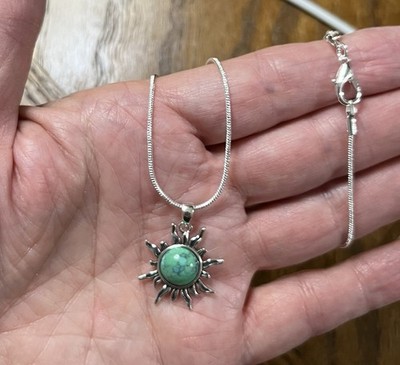 Sterling Silber echt Türkis Sonne Anhänger & Schlangenkette Halskette 18''   