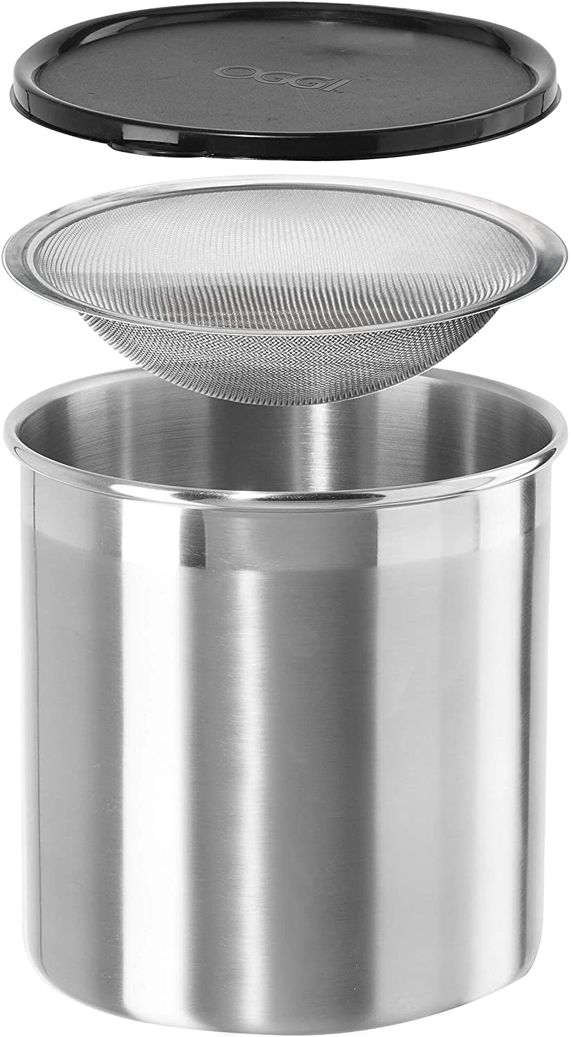 Stainless Steel Jumbo Grease Container with Removable Strainer and Snug Lid. Per