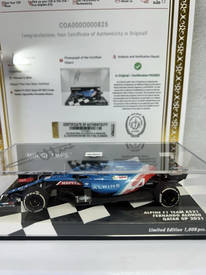 Fernando Alonso Firmado Alpine A521 GP Qatar 2021 1/43 + Certificado de Autenticidad Foto 3 de 4