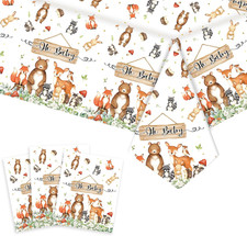 3Pcs Woodland Animals Plastic Tablecloth Forest Wild Creatures Baby Shower Table