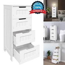 NEW! 4 Drawers Cabinet Storage Unit Free Standing Cupboard PVC White Home Bath
