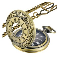 Vintage Pocket Watch Roman Numerals Scale Quartz Pocket Watches with Chain