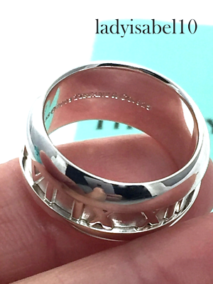 Sz 4.75 Tiffany & Co Atlas Roman Wide Band Ring Small Silver w