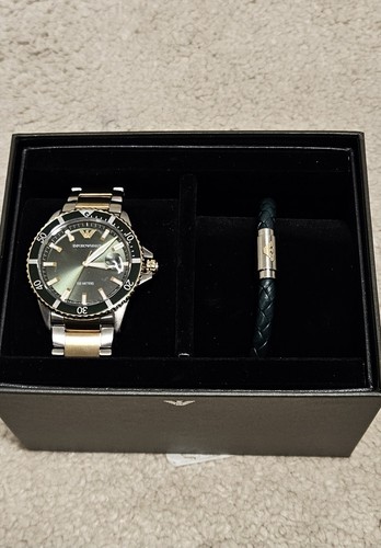 Armani Diver 100M grünes Zifferblatt Quarz Uhr SET + Armband AR80063SET. UVP 389€ - Bild 1 von 7