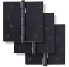 Signature Hardware 4" Square Steel Door Hinge W/Plain Bearing 3 Pack Matte Black