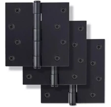 Signature Hardware 4" Square Steel Door Hinge W/Plain Bearing 3 Pack Matte Black