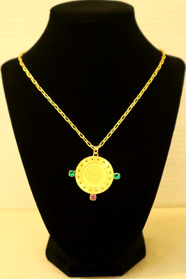 Bay Haney Minx Münze Anhänger Halskette Smaragd Amathyst Farbe Goldton,