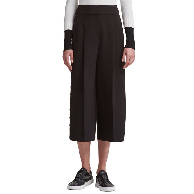DKNY Womens Black Cropped Stud Wide Leg 