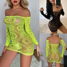 Womens Hollow Out Lingerie See-Through Bodycon Dress Fishnet Mini Dress Clubwea
