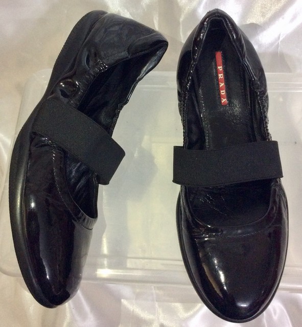 PRADA Black Patent Leather Mary Janes Rubber Sole Loafers Shoes Womenâs Sz 39.5 | eBay