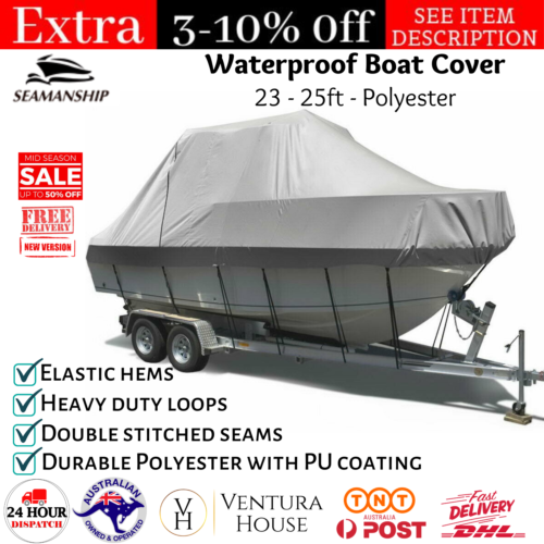 23FT 24FT 25FT BOAT COVER Trailerable Water-Resistant Jumbo Straps Zip 7m - 7.6m