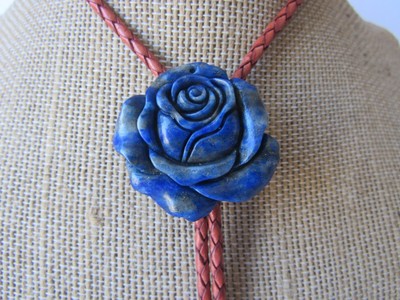 Rose Flower Gemstone Bolo Tie Lapis Luzi Necklace Wedding Crystal Necktie N5519