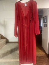 Vintage Massini Red Chiffon Long Nightgown Sz Medium Sheer Lace Cover