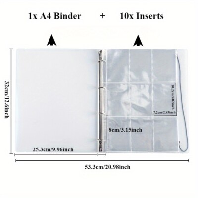 a4 card binder A4 PVC Binder with 10 Clear Storage Pockets Punched Photo Album Refill  Pages