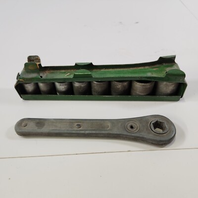 Vintage Indestro 11 piece Hex Drive Socket Set Case Ratchet and Sockets