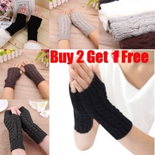 Women Winter Wrist Cuff Knitted Fingerless Gloves Arm Hand Warmer Long Mittens