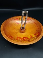 Vintage 1950s Nut Bowl Walnut  Oak Leaf Footed Bowl Plus Nutcracker