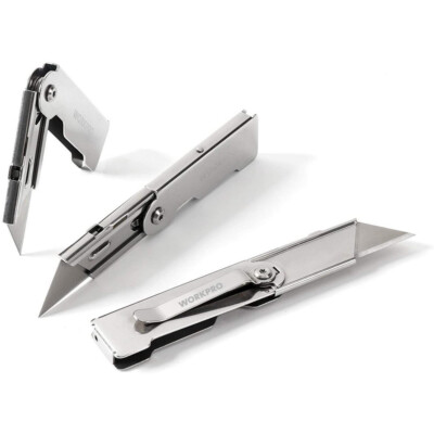 WORKPRO 3-PACK Folding Lock Back Utility Knife Set Box Cutter with Belt Clip new