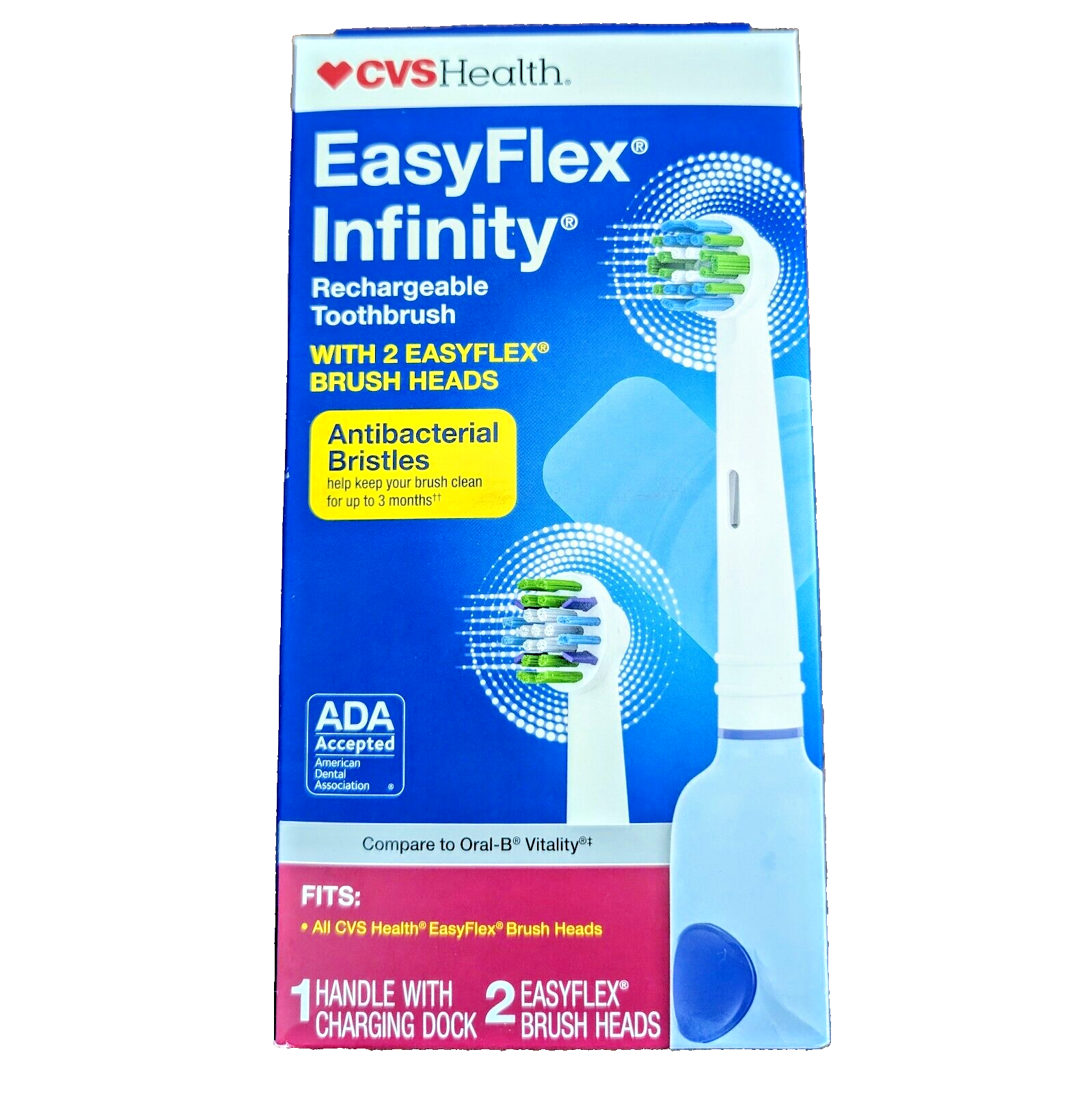 NEW CVS Easy Flex Infinity Rechargeable Toothbrush With 2 EasyFlex ...