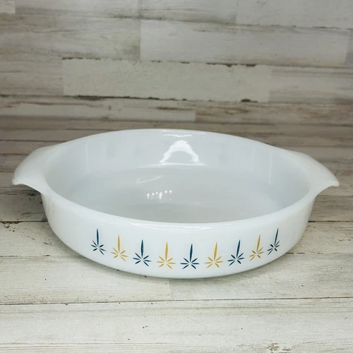 Vintage  Anchor Hocking Fire King Atomic Candle Glow Casserole Dish Bowl #429 9"