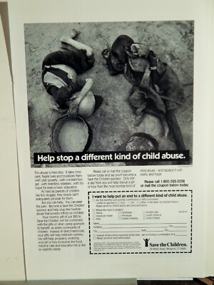 SAVE THE CHILDREN CHARITY PROGRAM ORIGINAL  VTG 1994 AD, RARE SOUGHT EPHEMERA