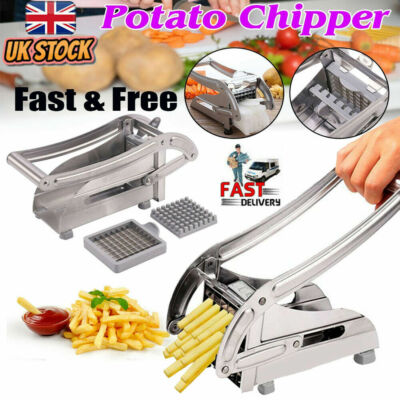NEU KARTOFFELHÄCKSLER POMMES FRITES SCHNEIDER SPANSCHNEIDER GEMÜSE ZERKLEINERER 2 KLINGEN STAHL