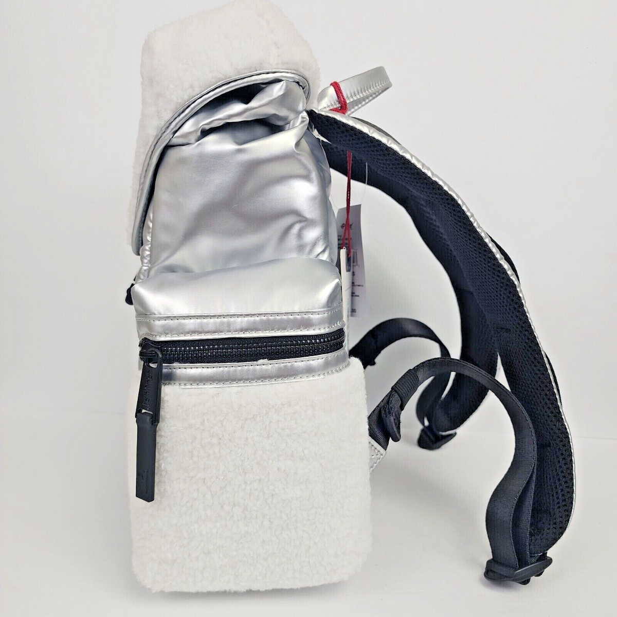Pajar Silver Backpack with White Sherpa Trim Pajar Silver Puffer Backpack Shearling Travel | Mercari main image 3