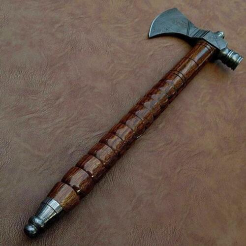 HACHE À HACHES TACTIQUES TOMAHAWK FAITES MAIN MAIN EN ACIER DAMAS CHASSE VIKING - Photo 3/4
