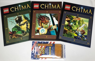 Lego Legends of Chima (3)-2 Pocket 9''*12'' 3 Ring Hole Punched Folders & Pencils