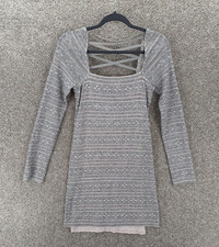 Free People Lace Long Sleeve Mini Dress Womens M Gray Pale Pink Square Neck