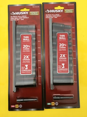 #ad 2 Husky 3 8” Dr Sae amp; MM 10 Pc Thin Wall Deep Impact Socket Sets $32.99