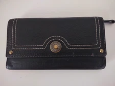 Vintage Coach Black Pebbled Leather Clutch Snap Wallet Inside Checkbook Cover