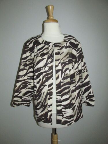 Dress Barn Size 18/20W Brown+ Cream Zebra Animal Print Open Front Jacket  - Afbeelding 1 van 10