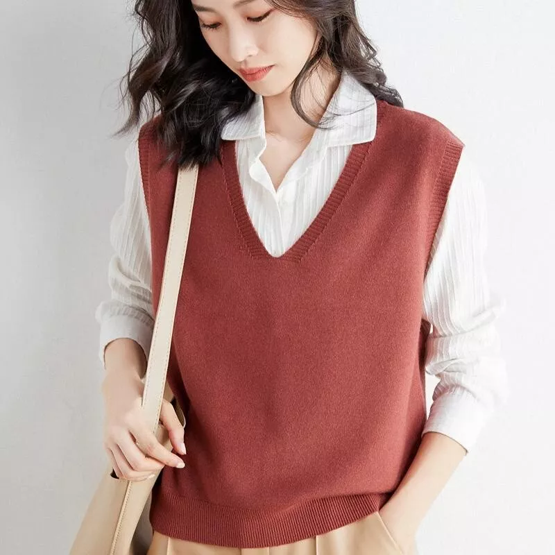 Lady Knit Vest Sleeveless Jumper Sweater V Neck Tank Top Pullover Casual  Classic | eBay