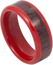 8mm Tungsten Carbide Red Enamel Plated High Polished Wedding Band Ring