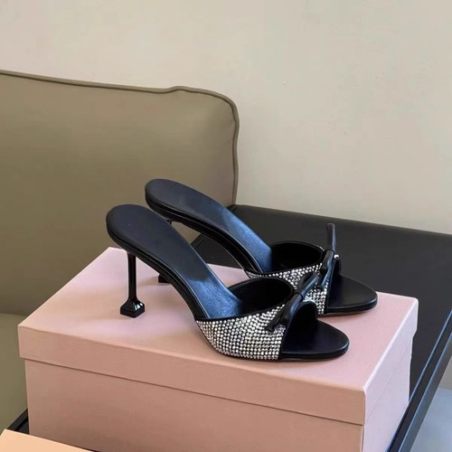 2025 Summer Women's Bowtie Rhinestones Mules Mid Heel Slides Sandals Party Shoes - Picture 2 of 10