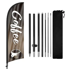 Coffee Advertising Swooper Flag Banners, Coffee Feather Flags with Pole and G...