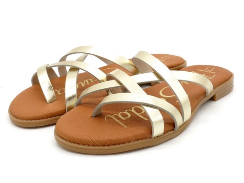 Damen Riemchen Sandalen braun Leder Sommerschuhe Echtleder Flip-Flops flach NEU - Bild 13 von 13