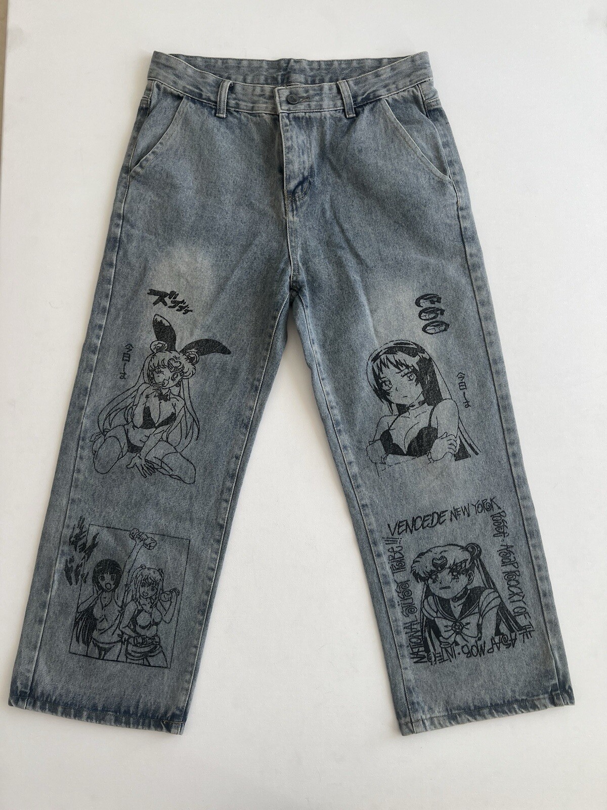 Anime Art Skateboard Oversized Jeans in 32W Trendy Streetwear Style-image