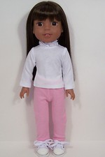 2pc PINK Pants  WHITE Shirt Doll Clothes For Wellie Wisher Wishers 14" Debs 