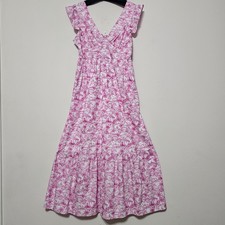 Skies Are Blue Dress XL Fits 12/14 White Pink Vneck  Long Maxi Cutout 0702