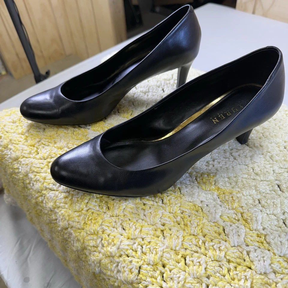 Zapatos para mujer Lauren Ralph Lauren Harper talla 11B cuero negro punta almendra tacones Foto 4 de 4