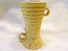 VINTAGE McCoy 6" Yellow ART POTTERY VASE Berries & Leaves HANDLED RING WARE