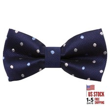 Bow Ties for Boys Pre-tied Toddler Bow Tie, Adjustable Polka Dot Kids Deep Blue