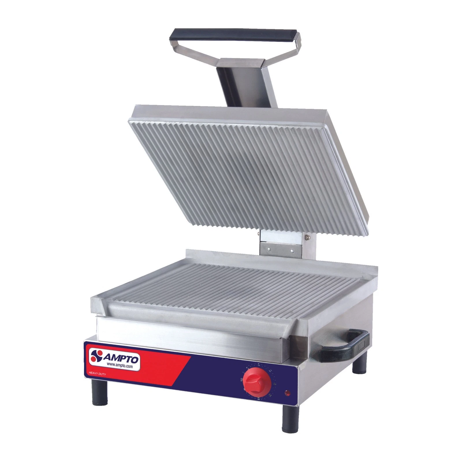 AMPTO SSGE 17" Electric Sandwich Panini Grill w/ Aluminum Grooved Plates, 120V